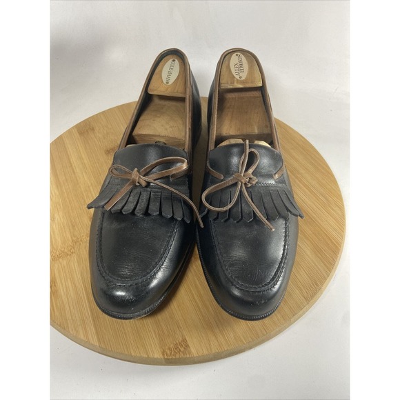 Salvatore Ferragamo Kiltie Loafer Black Fringe Tassel Leather Round Toe Sz 9.5 - Picture 2 of 10
